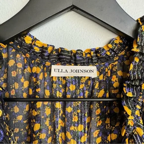 Ulla Johnson Nyssa Sleeveless Floral Silk Dress in Noir Size 0 - Picture 8 of 15